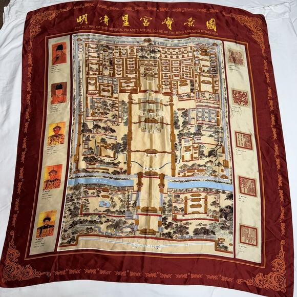 Imperial Palace China Forbidden City Panoramic Ming Qing Dynasties Silk Scarf - Picture 1 of 5